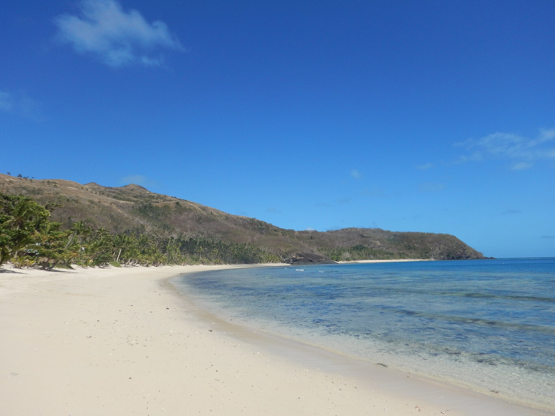 Beach on Naviti Island in the Yasawa group, Fiji, photographed in August under a clear sky